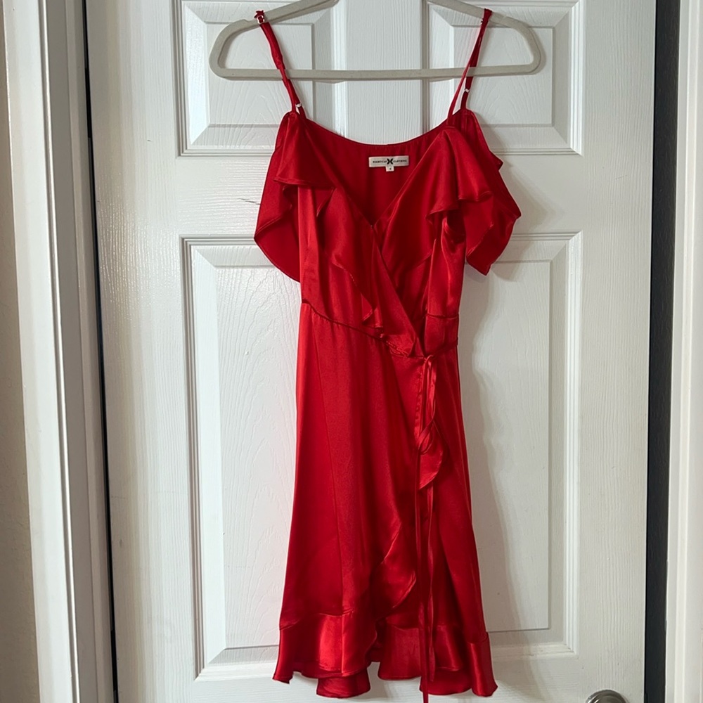 Nightcap Red 100% Silk US Made Ruffle Mini Wrap Dress